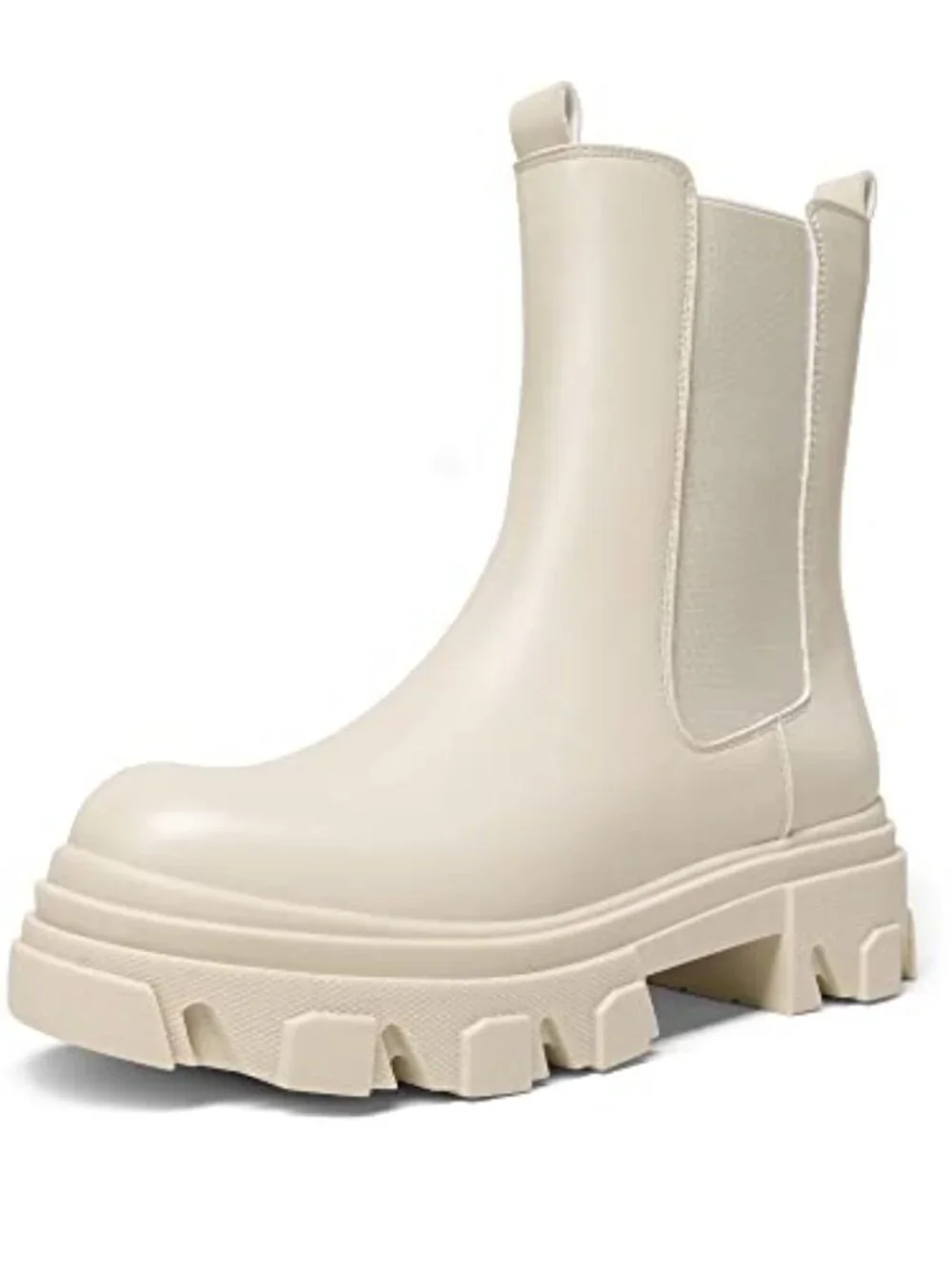 Mid Calf Chelsea Platform Combat Booties Lug Sole Slip On Chunky Ankle Boots